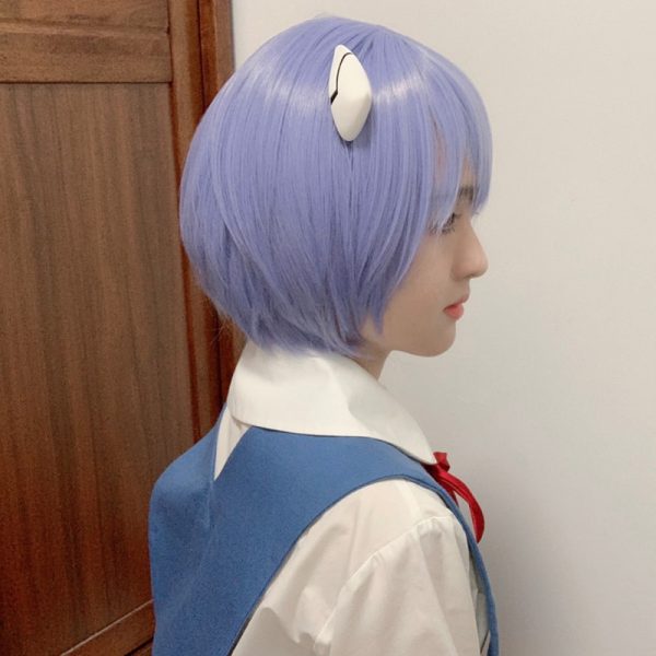 High Quality Anime EVA Short Light Blue Hair Ayanami Rei Heat Resistant Wig Cosplay Headwear Haripins 1 - Evangelion Merch