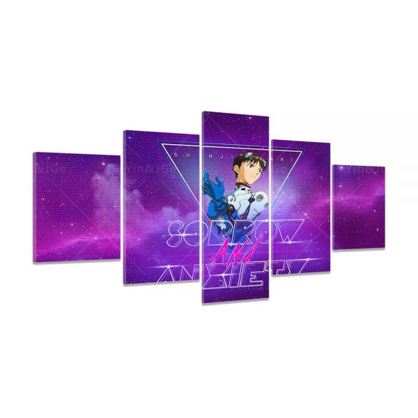 Wall Art 5 Panel Home Decor Evangelion Canvas Print Mecha unit 02 Painting Poster Anime Modular 3 - Evangelion Merch