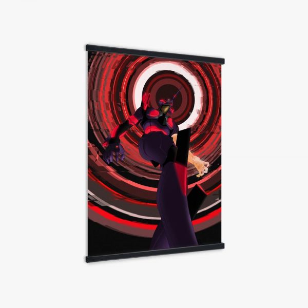 Wall Decor Picture Anime Print Evangelion Unit 01 Mecha Neon Swirl Modular Poster Black Wooden Frame 1 - Evangelion Merch