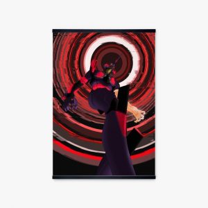 Wall Decor Picture Anime Print Evangelion Unit 01 Mecha Neon Swirl Modular Poster Black Wooden Frame - Evangelion Merch