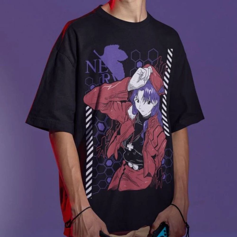 Evangelion T-shirts – Misato Katsuragi Retro Anime Classic T-shirt 2 - Evangelion Merch Evangelion T-shirts – Misato Katsuragi Retro Anime Classic T-shirt - Image 2