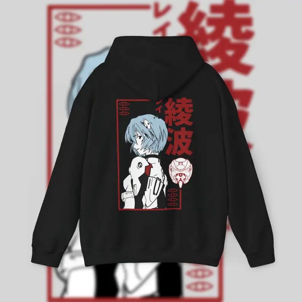 Evangelion Hoodies – Rei Ayanami Retro Pullover Hoodie 3 - Evangelion Merch Evangelion Hoodies – Rei Ayanami Retro Pullover Hoodie - Image 3