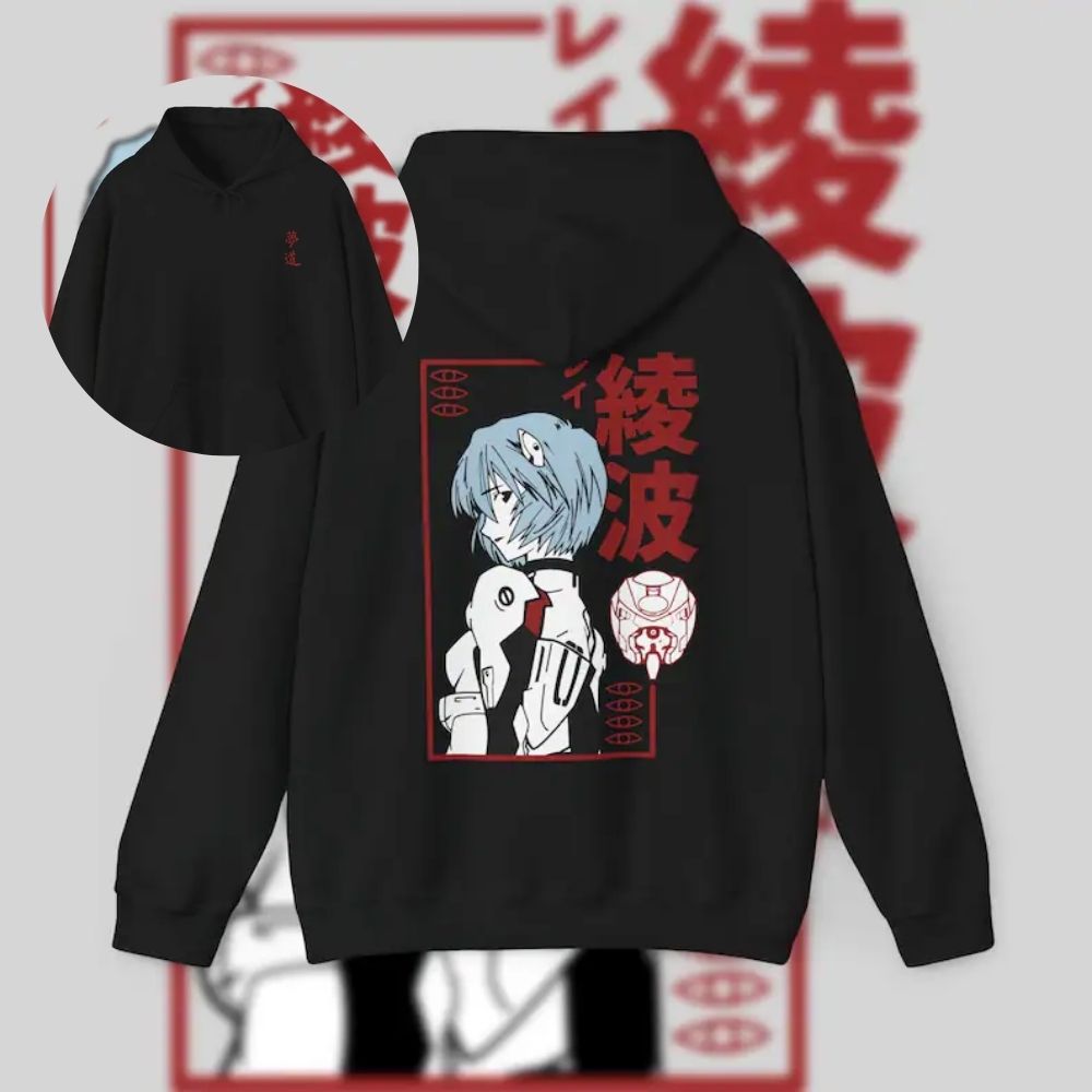 Evangelion Hoodies – Rei Ayanami Retro Pullover Hoodie 2 - Evangelion Merch Evangelion Hoodies – Rei Ayanami Retro Pullover Hoodie - Image 2