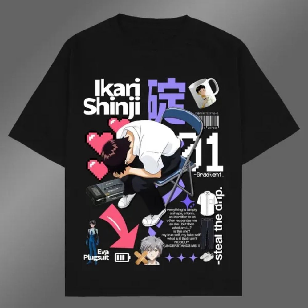 Evangelion T-shirts – Shinji Neon Genesis Evangelion Style T-shirt 3 - Evangelion Merch Evangelion T-shirts – Shinji Neon Genesis Evangelion Style T-shirt - Image 3