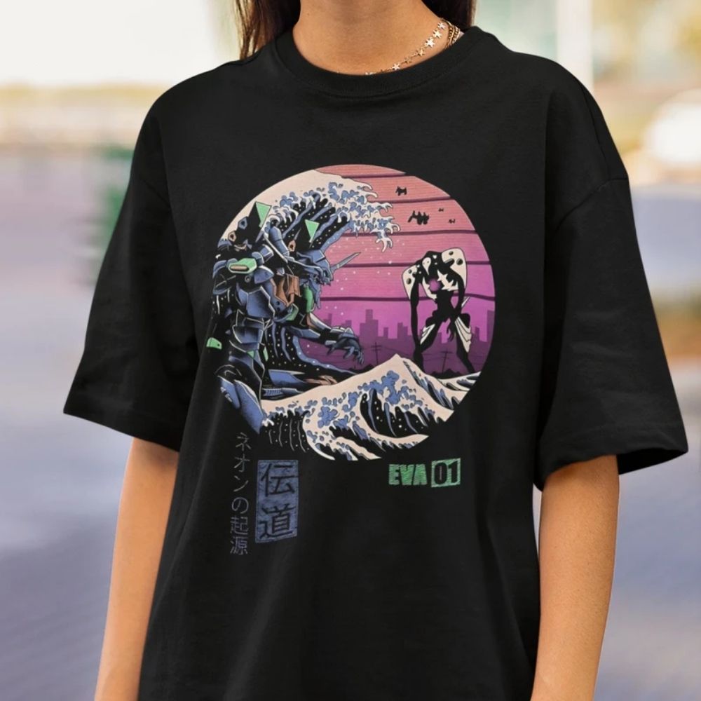Evangelion T-shirts – The Great Wave off Kanagawa EVA Style T-shirt 3 - Evangelion Merch Evangelion T-shirts – The Great Wave off Kanagawa EVA Style T-shirt - Image 3