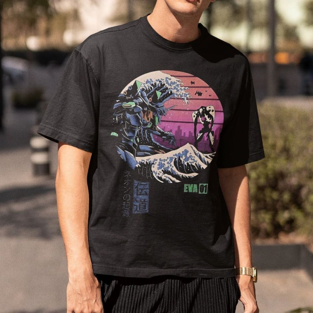 Evangelion T-shirts – The Great Wave off Kanagawa EVA Style T-shirt 2 - Evangelion Merch Evangelion T-shirts – The Great Wave off Kanagawa EVA Style T-shirt - Image 2